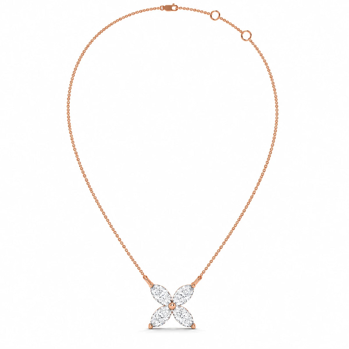 1.00 CT Marquise Diamond Butterfly Pendant Necklace Rose Gold Full Chain