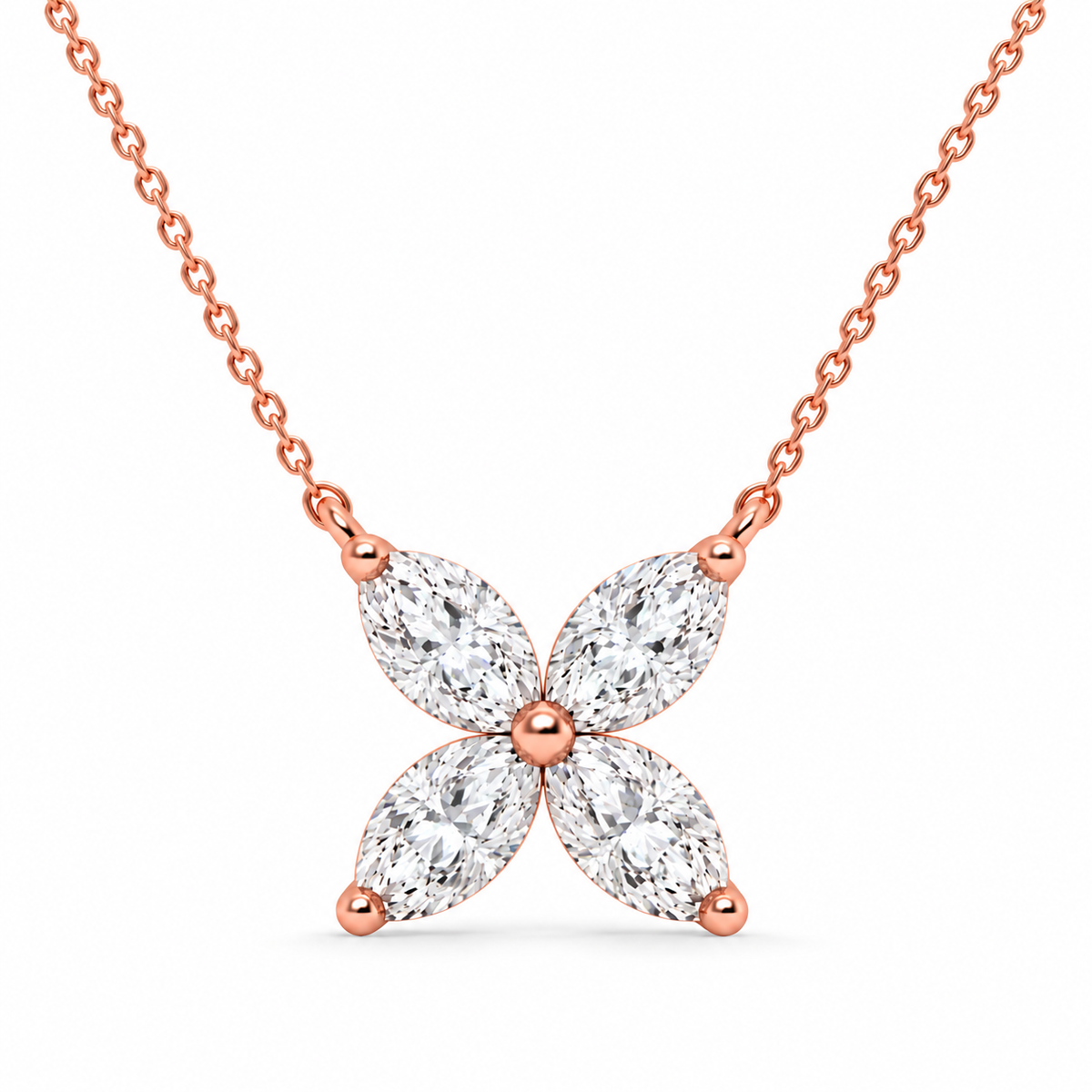 1.00 CT Marquise Diamond Butterfly Pendant Necklace Rose Gold Half Chain