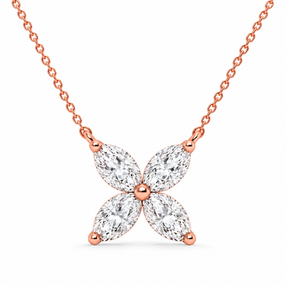 1.00 CT Marquise Diamond Butterfly Pendant Necklace Rose Gold Half Chain