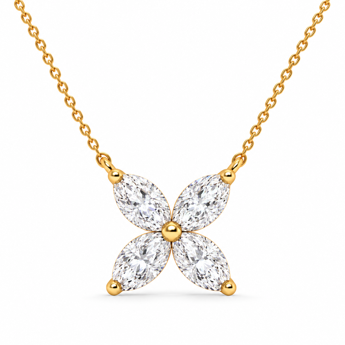 1.00 CT Marquise Diamond Butterfly Pendant Necklace Yellow Gold Half Chain