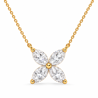 1.00 CT Marquise Diamond Butterfly Pendant Necklace Yellow Gold Half Chain