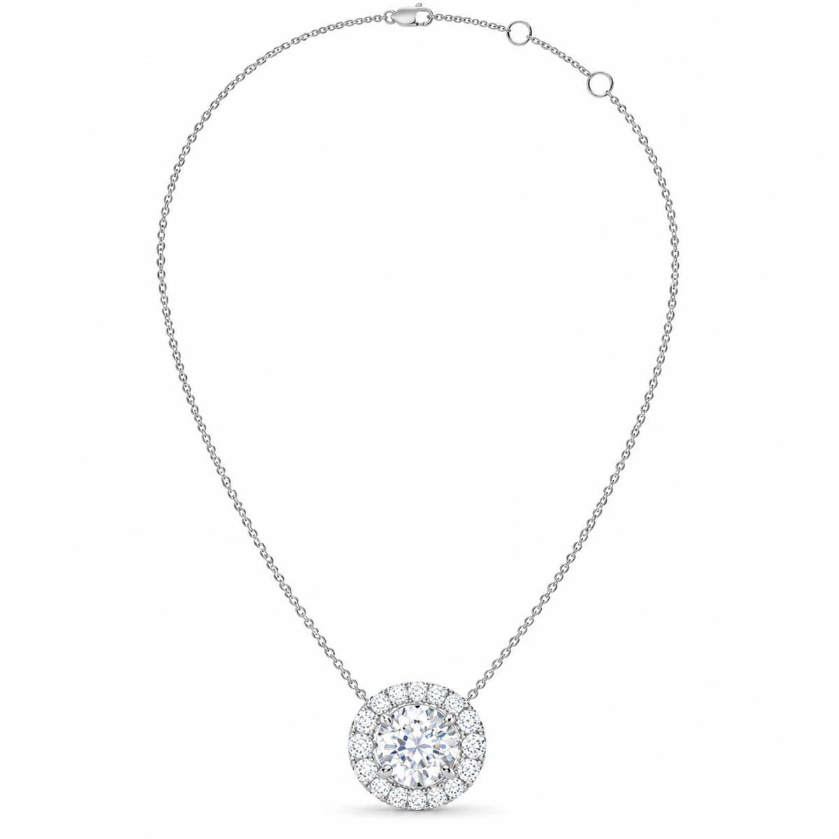 1.10 CT Diamond Halo Circle Pendant Necklace