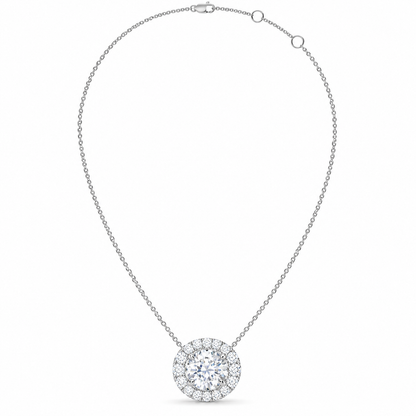 1.10 CT Diamond Halo Circle Pendant Necklace