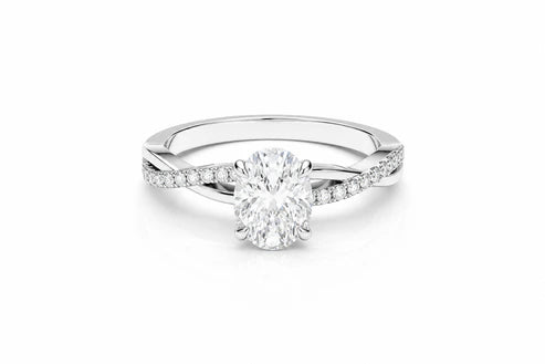 1.125 CTW Oval Diamond Split Shank Engagement Ring - White Gold - Front View
