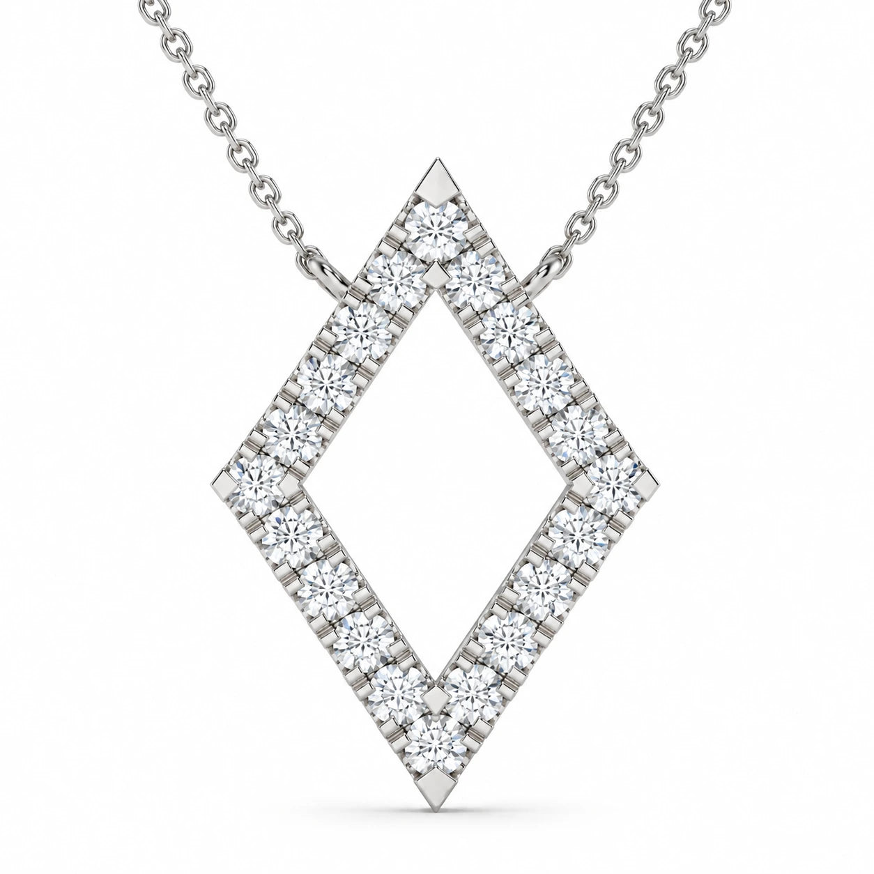 1.16 CT Diamond Open Kite Pendant Necklace White Gold Half Chain