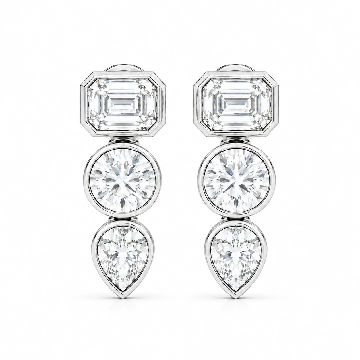 1.19 CTW Lab-Grown Diamond Drop Earrings - White Gold - Front View