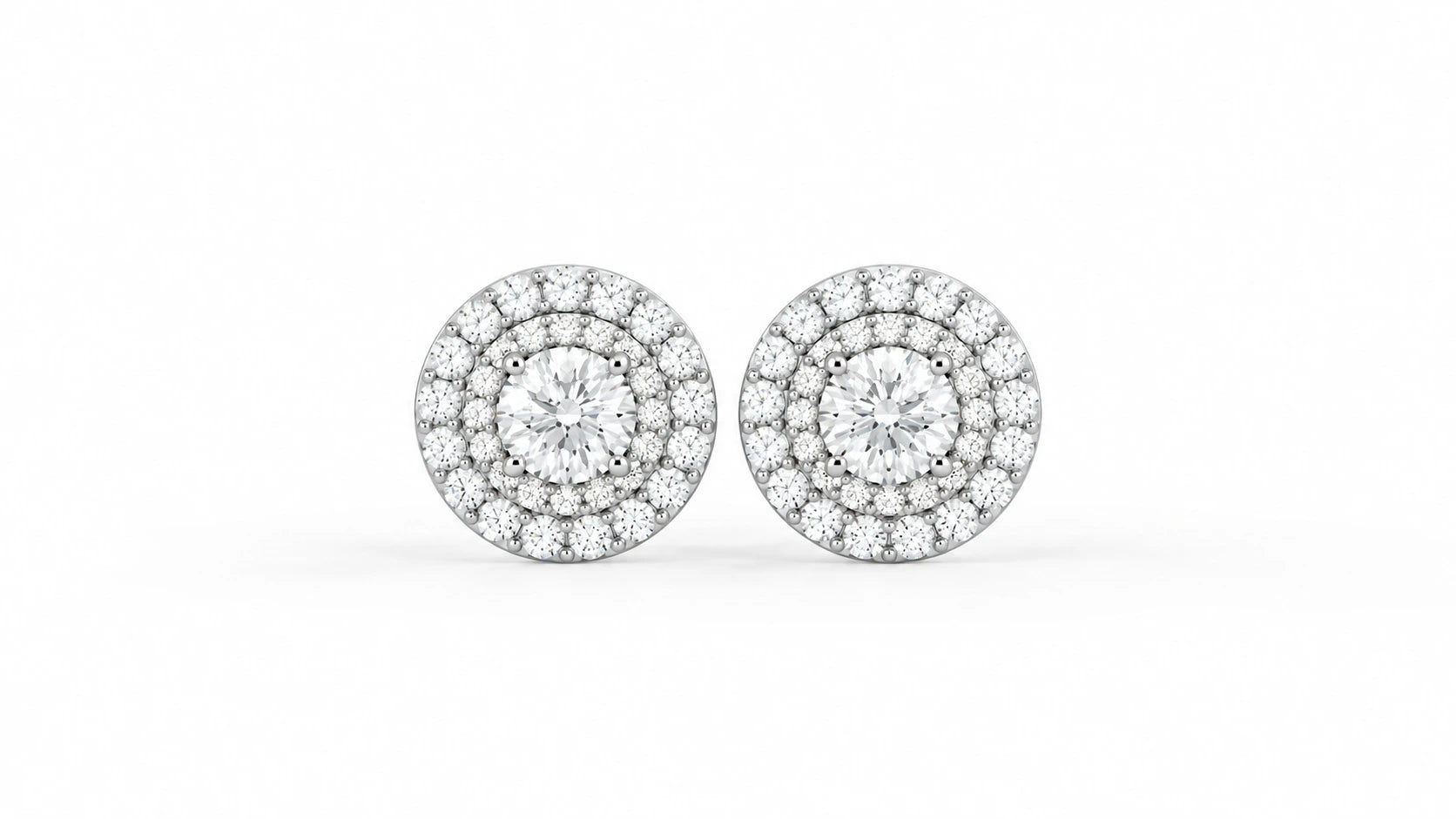 1.32 CTW Round Diamond Triple Halo Stud Earrings - White Gold - Front View