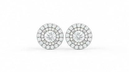 1.32 CTW Round Diamond Triple Halo Stud Earrings - White Gold - Front View