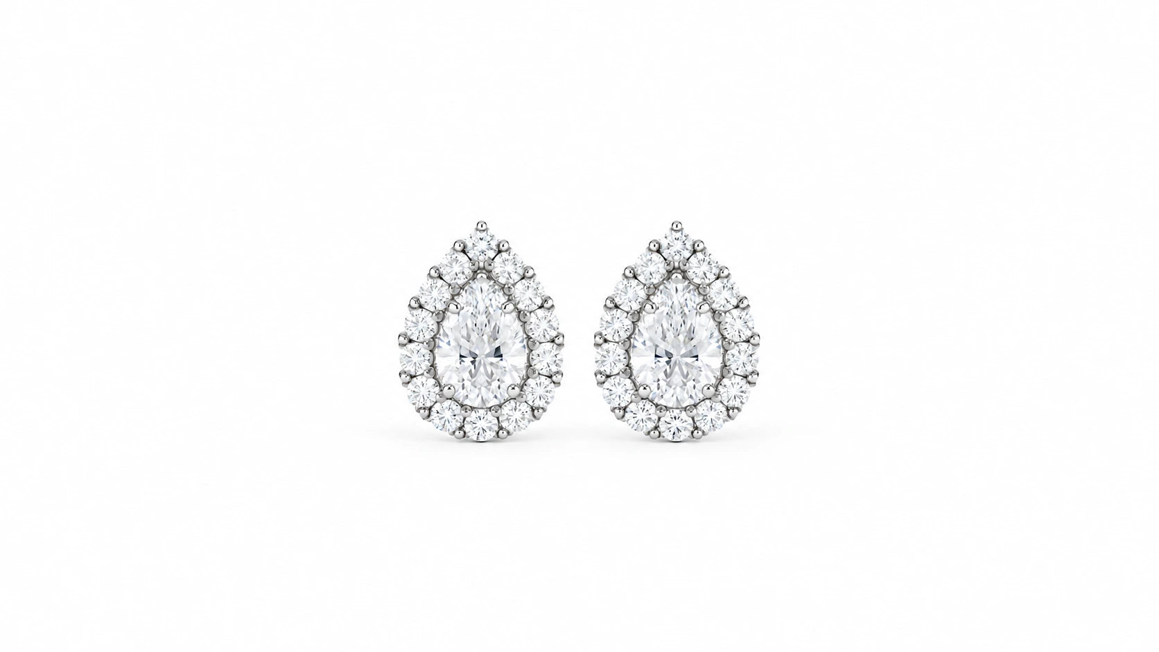 1.42 CTW Pear-Shaped Diamond Halo Stud Earrings - White Gold - Front View
