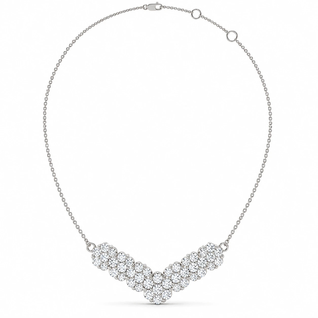 1.52 CT Diamond Chevron Pendant Necklace White Gold Full Chain