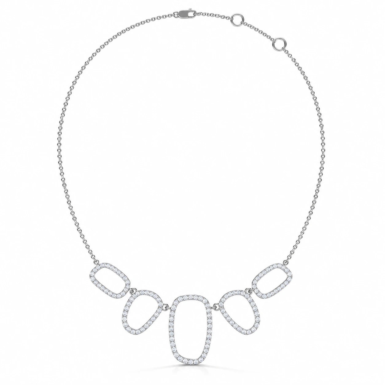 1.57 CT Diamond Multi-Shape Statement Necklace White Gold Full Chain