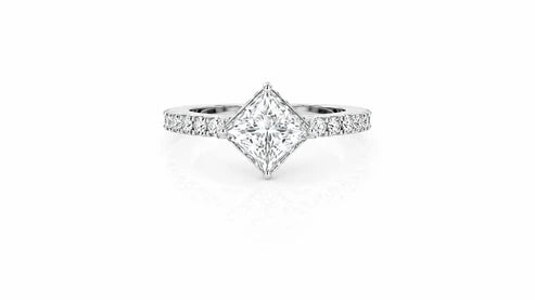 1.87 CTW Princess Cut Diamond Pavé Engagement Ring - White Gold - Front View