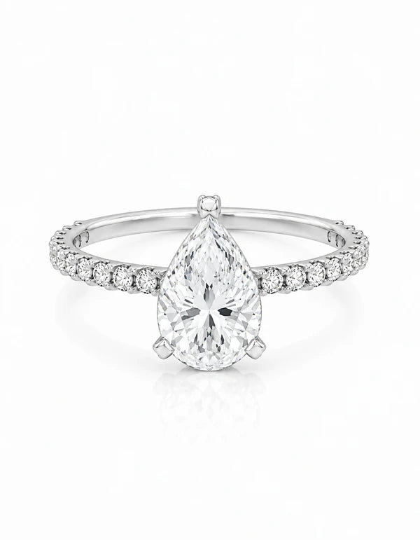1.90 CTW Pear Cut Diamond Halo Engagement Ring White Gold Front View