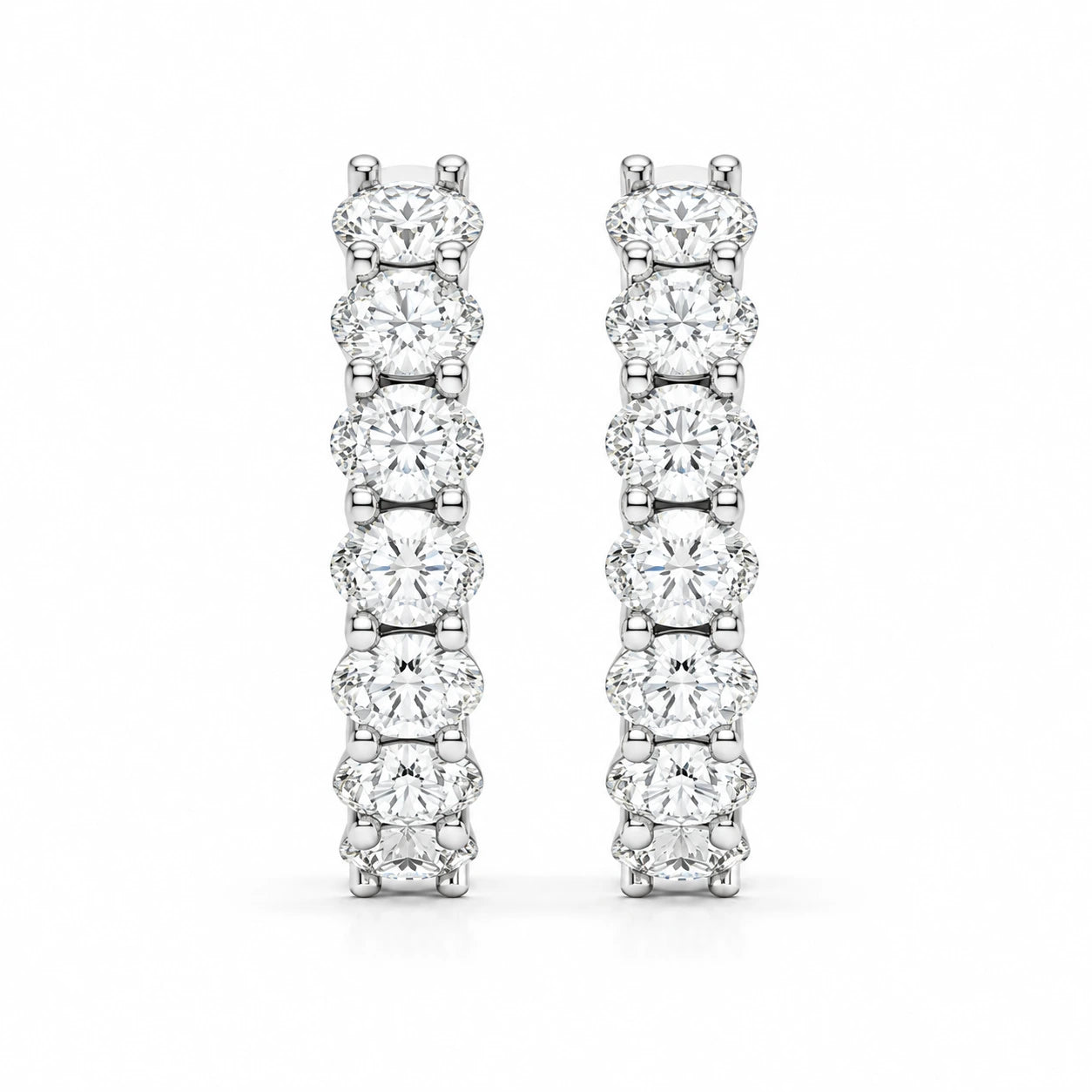 1.92 CTW Diamond Hoop Earrings white gold front view