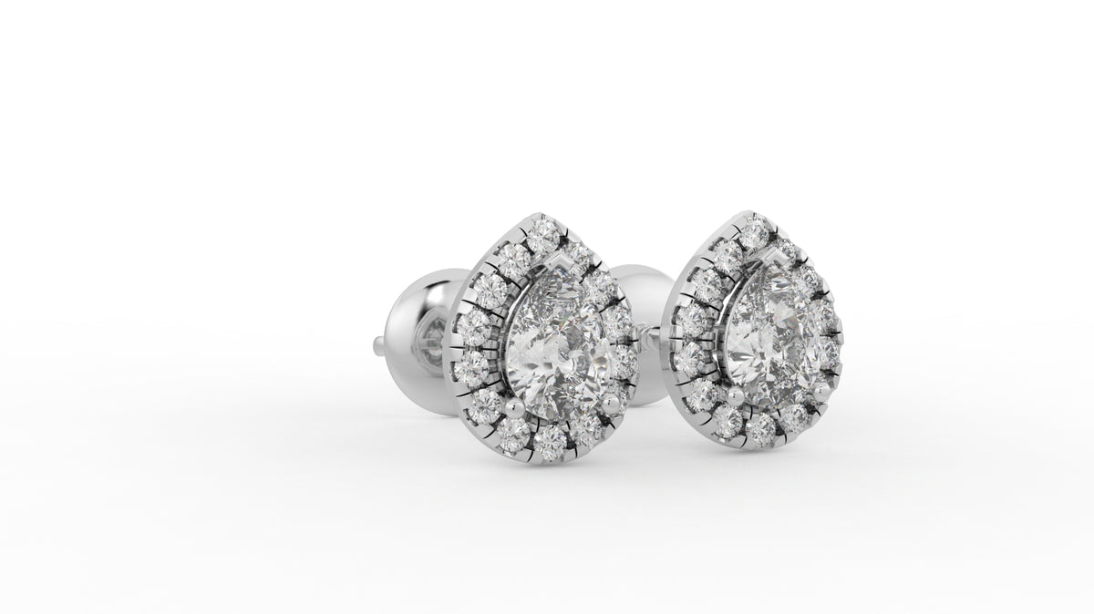 0.70 CTW Pear Halo Diamond Stud Earrings