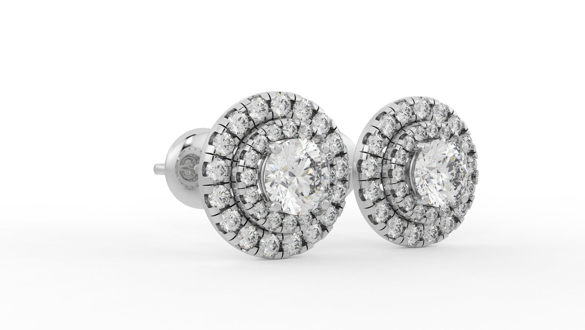 1.32 CTW Round Diamond Triple Halo Stud Earrings