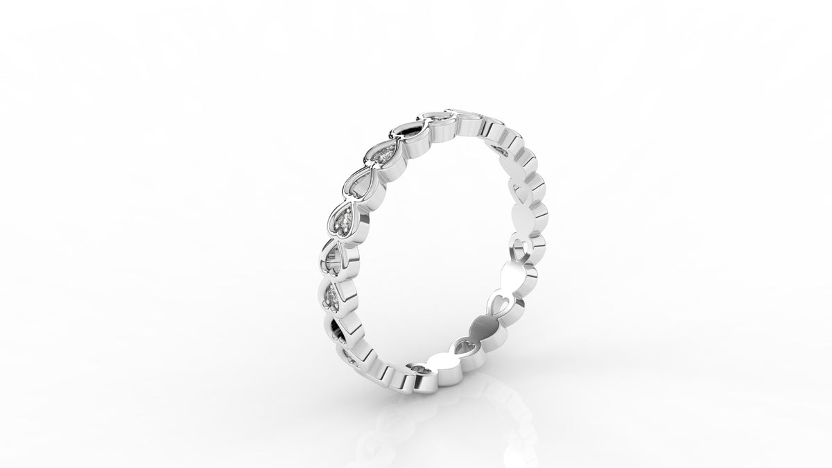 Silver ring with little hearts design with small diamonds GLAM NYC
