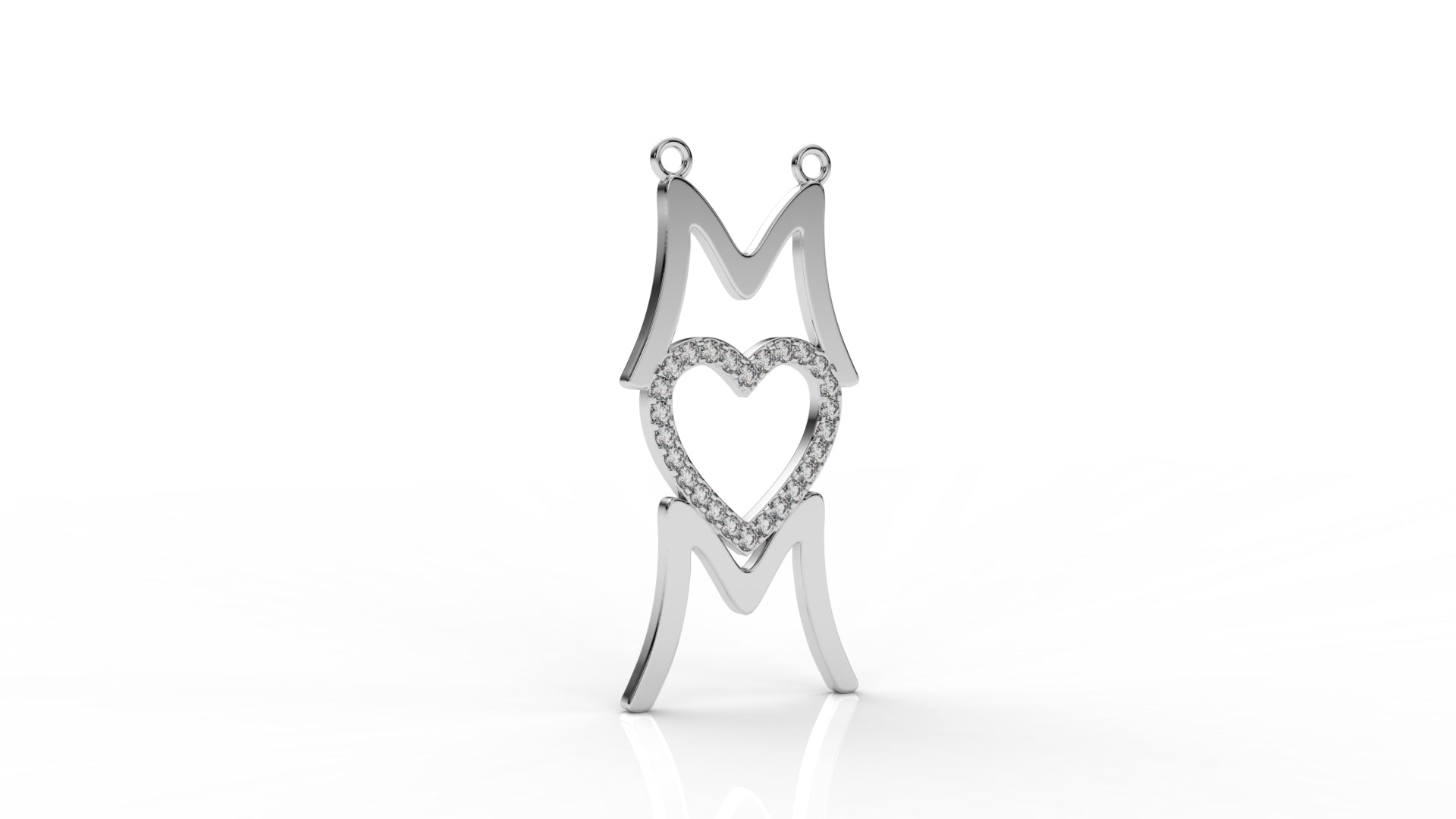 Iced Crown Heart “Mom” Pendant – 0.45 CT Diamond Accent | Sterling Silver