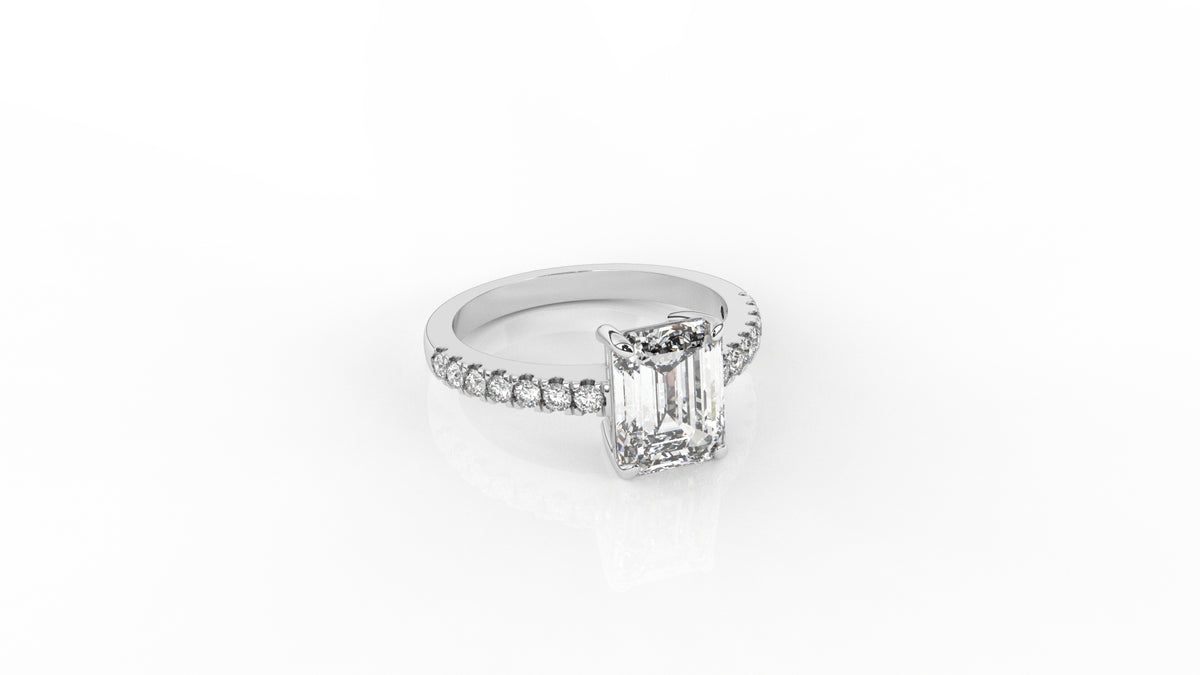 Silver ring with a central emerald-cut diamond GLAM NYC