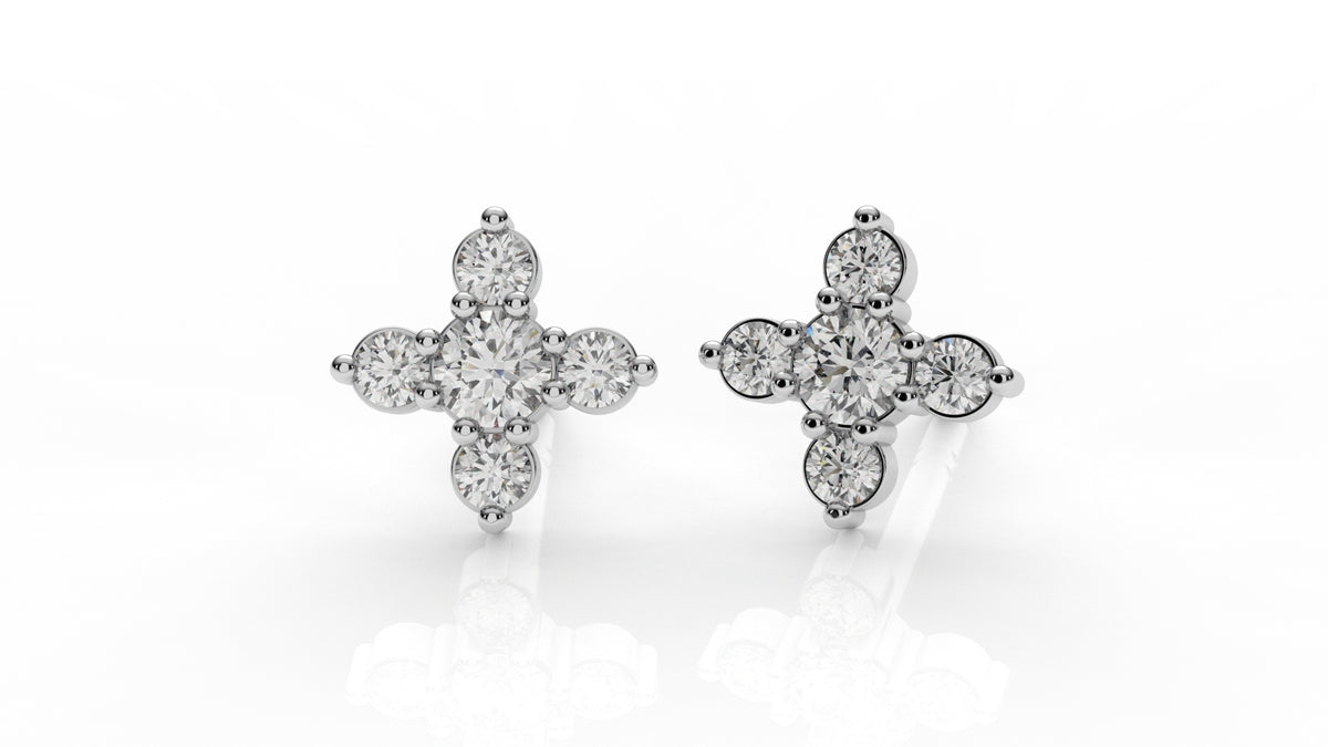Classic Diamond Cluster Cross Stud Earrings