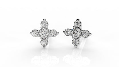 Classic Diamond Cluster Cross Stud Earrings