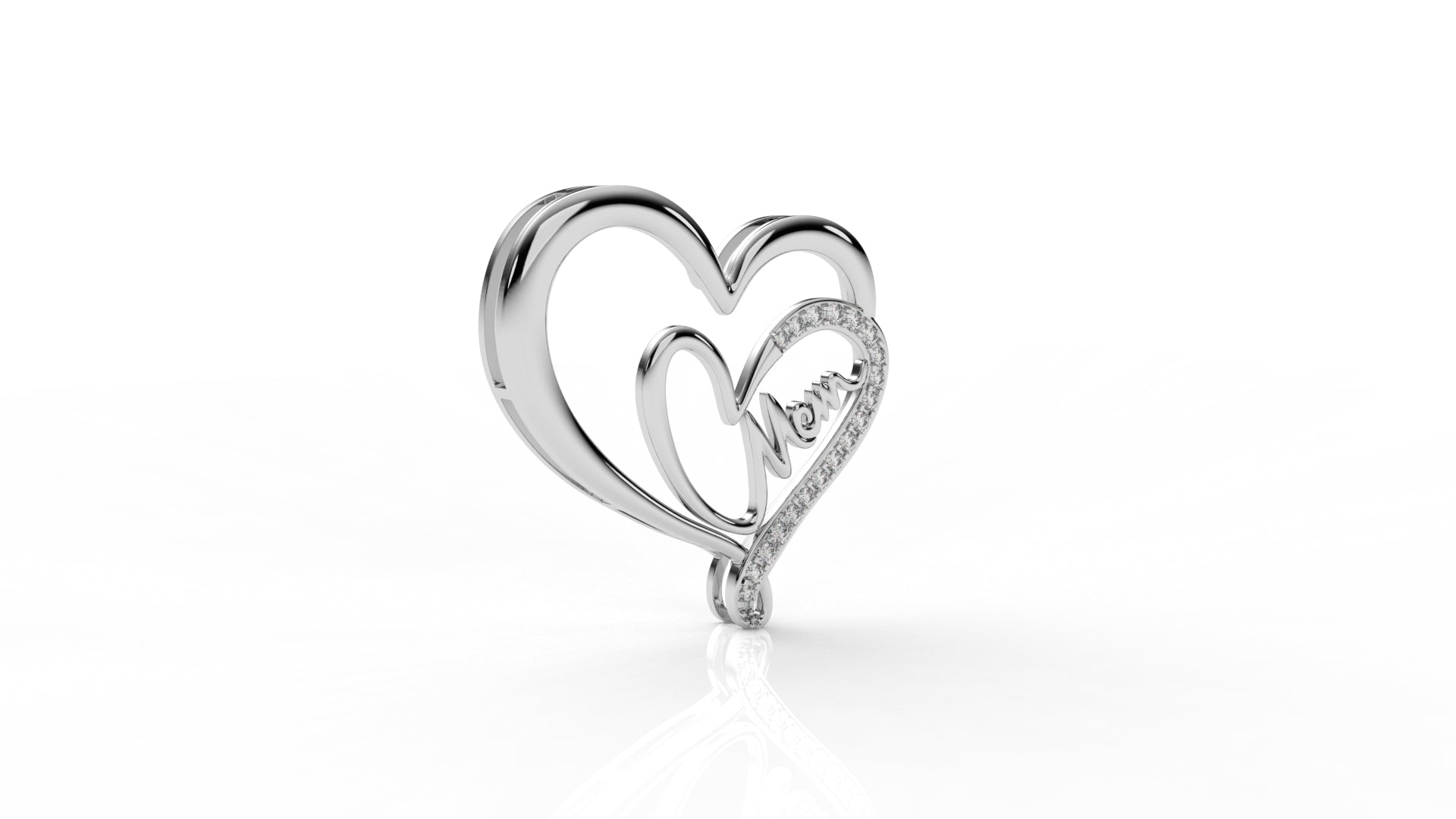 Double Heart “Mom” Pendant – Diamond Accent | Sterling Silver