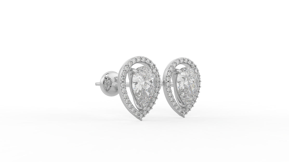 2.06 CTW Pear Cut Diamond Halo Stud Earrings