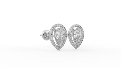 2.06 CTW Pear Cut Diamond Halo Stud Earrings