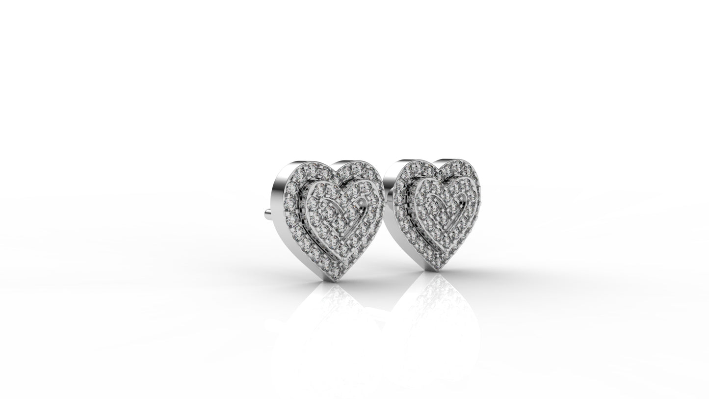 Double Heart Pavé Lab Diamond Stud Earrings
