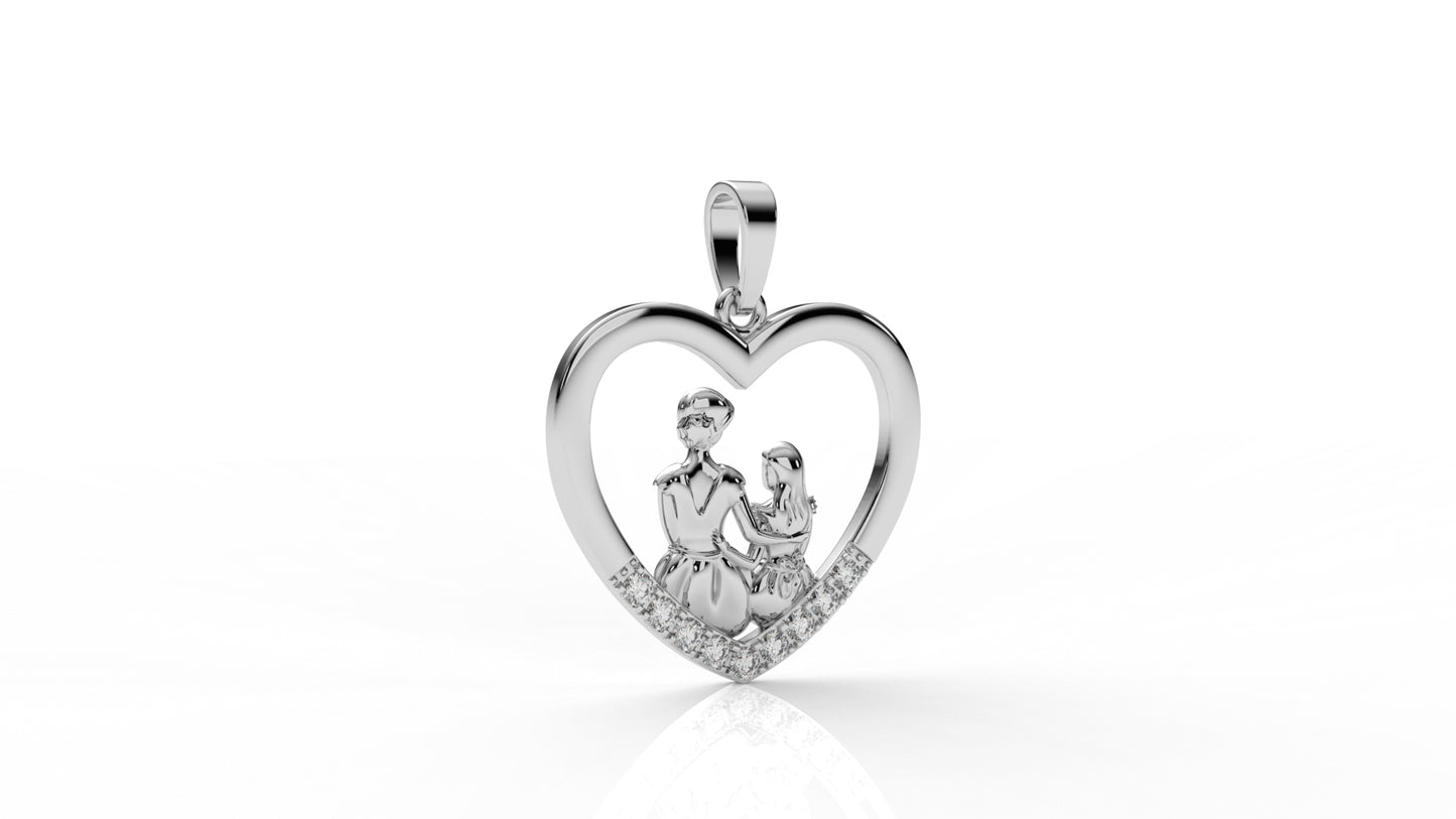 Diamond Mother & Child Heart Pendant – 0.26 CT | Sterling Silver