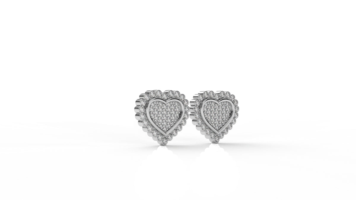 Heart shaped silver earrings with diamonds GLAM NYC 