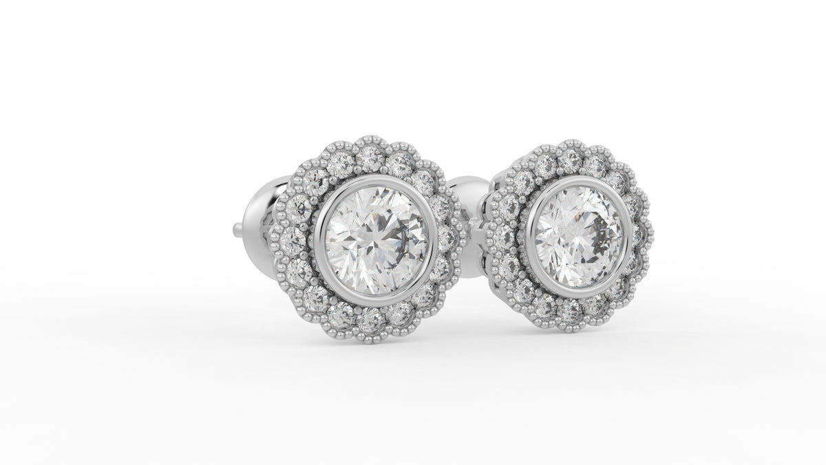 1.32 CTW Round Diamond Double Halo Stud Earrings