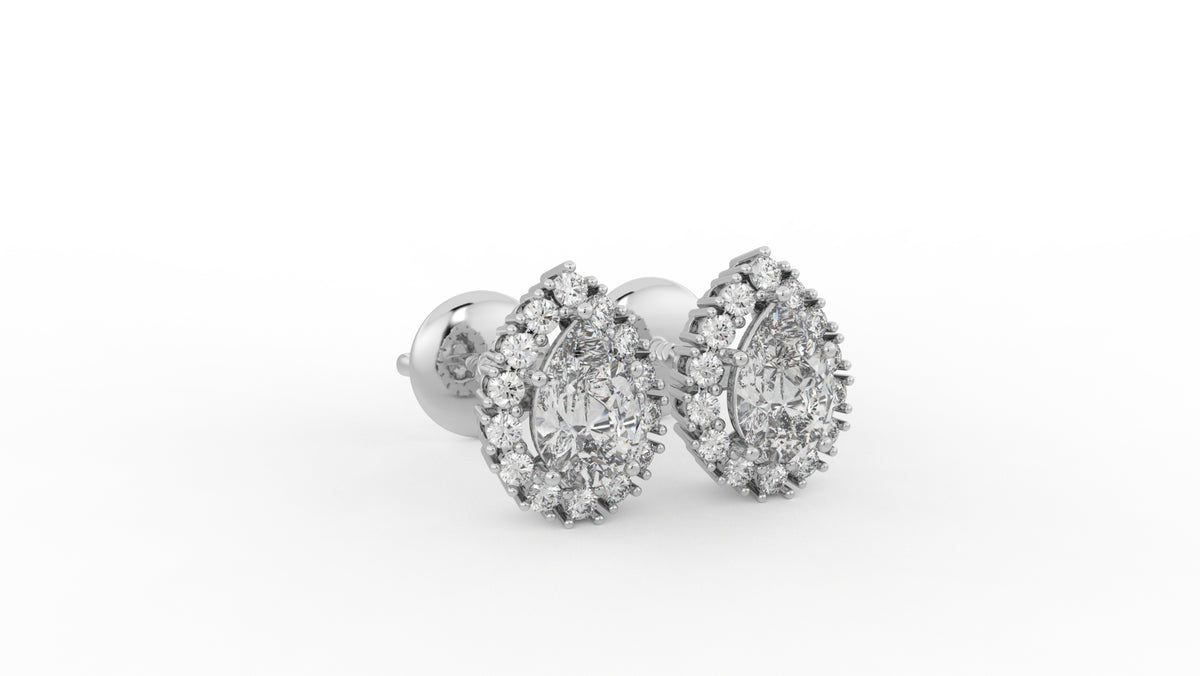 1.42 CTW Pear-Shaped Diamond Halo Stud Earrings