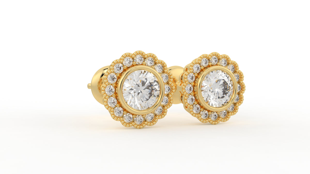 1.32 CTW Round Diamond Double Halo Stud Earrings