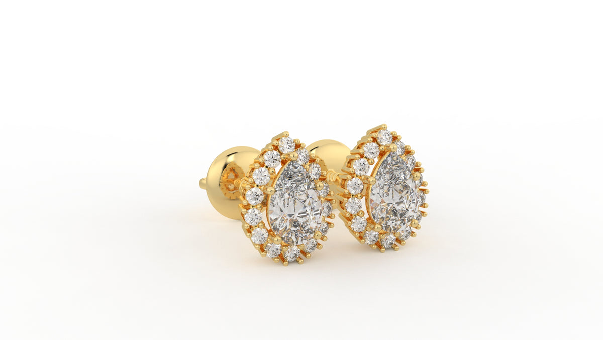1.42 CTW Pear-Shaped Diamond Halo Stud Earrings