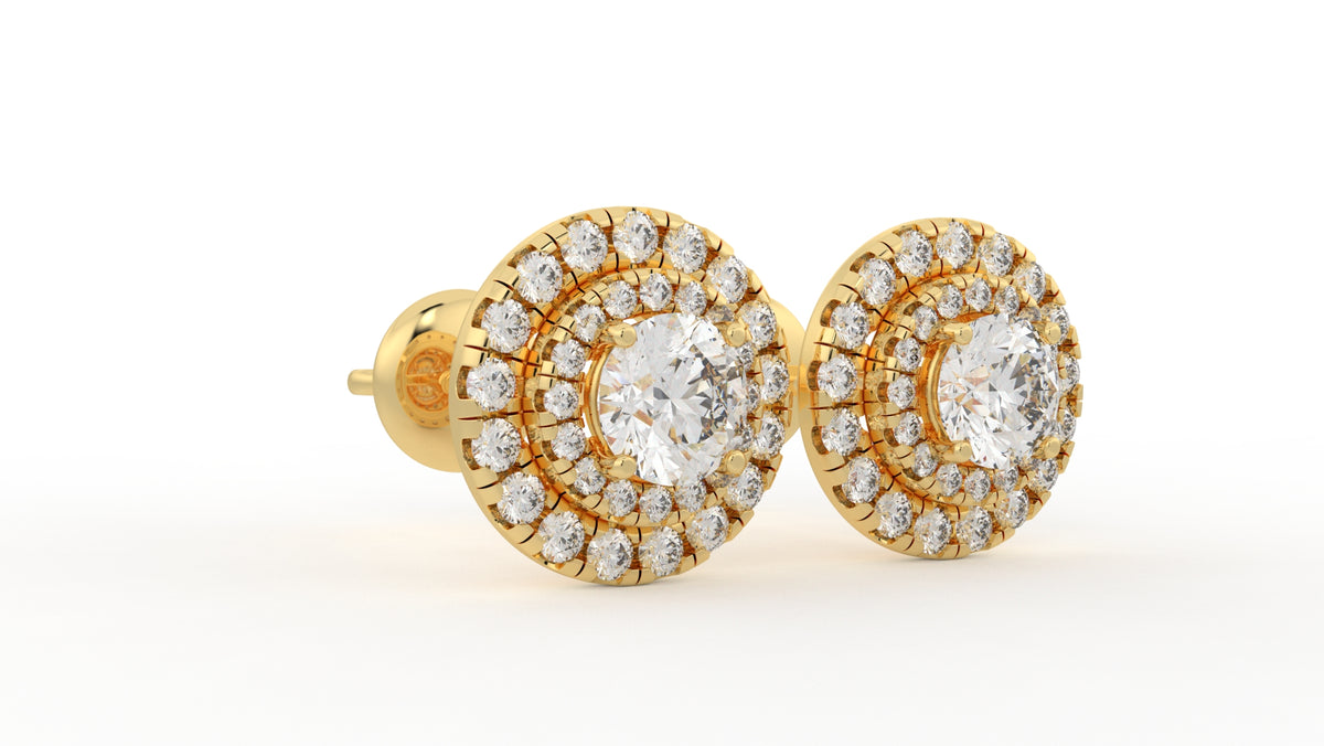 1.32 CTW Round Diamond Triple Halo Stud Earrings