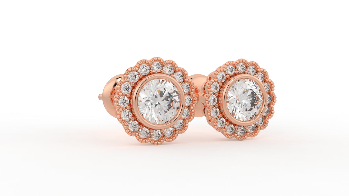 1.32 CTW Round Diamond Double Halo Stud Earrings