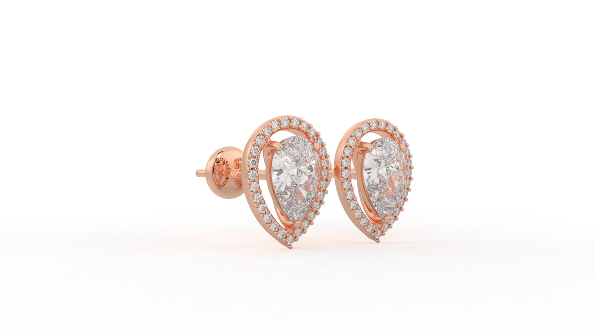 2.06 CTW Pear Cut Diamond Halo Stud Earrings