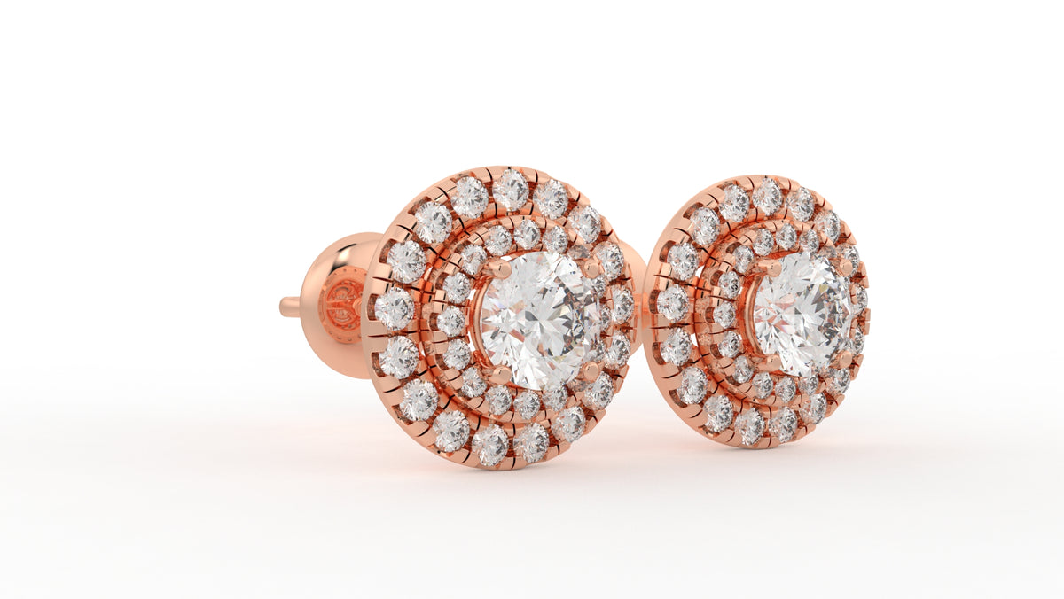 1.32 CTW Round Diamond Triple Halo Stud Earrings