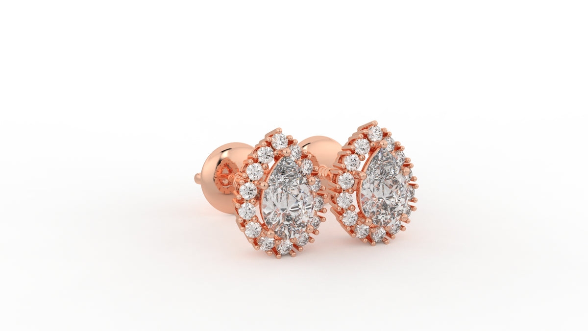 1.42 CTW Pear-Shaped Diamond Halo Stud Earrings
