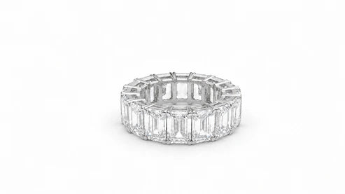 12 CTW Emerald Cut Diamond Eternity Wedding Band - White Gold - Front View