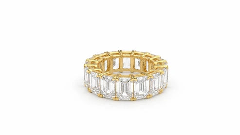 12 CTW Emerald Cut Diamond Eternity Wedding Band - Yellow Gold - Front View