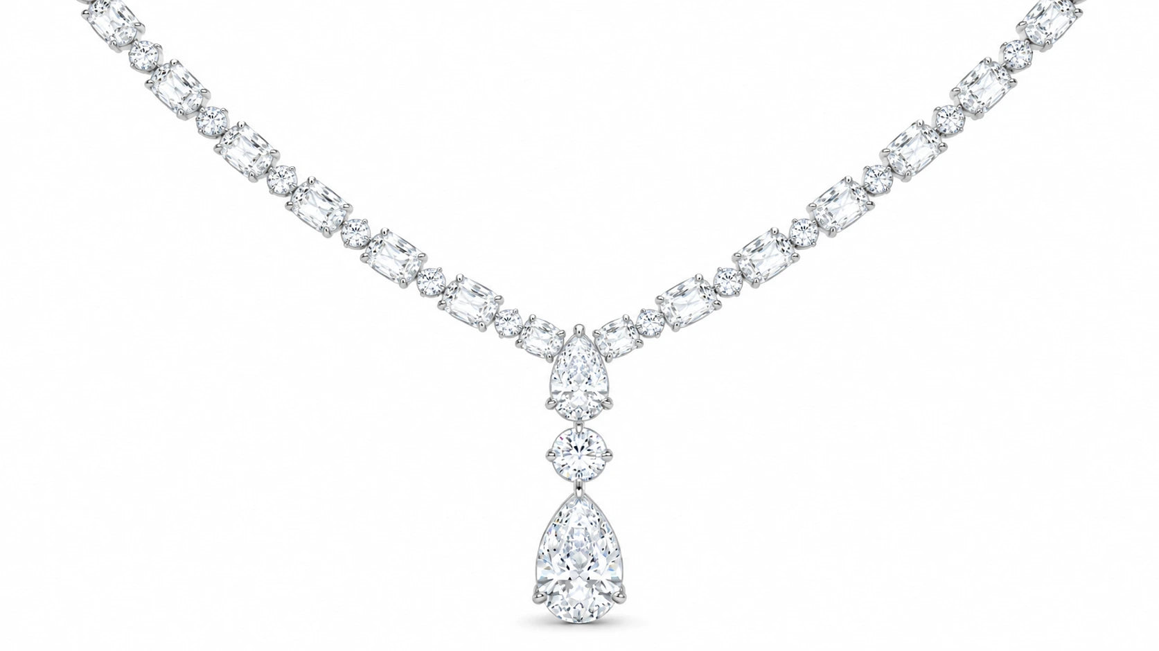 18.33 CTW Pear Shape Diamond Drop Necklace White Gold Half Chain
