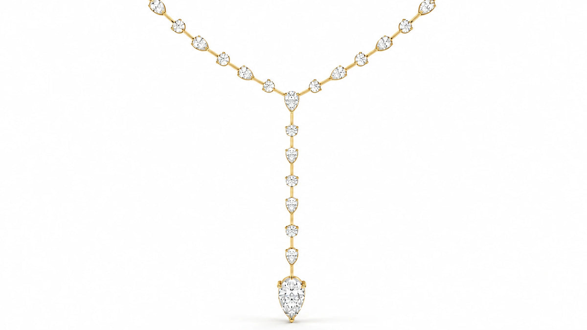 19.14 CTW Diamond Y-Drop Necklace - Yellow Gold - Close-Up View