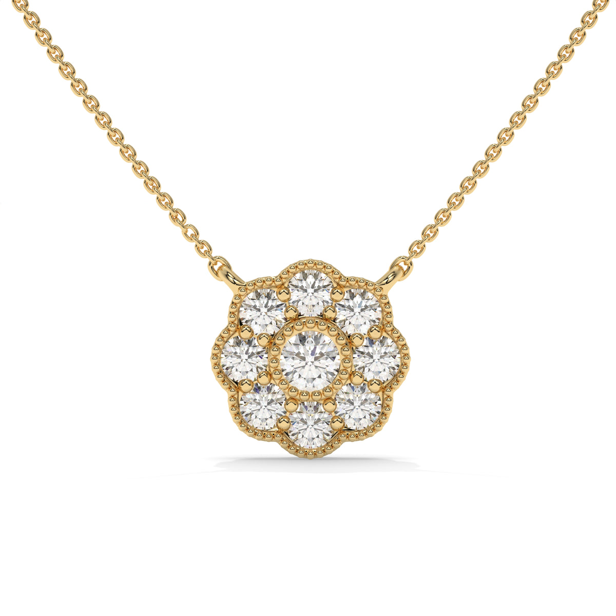 0.33 CT Diamond Cluster Flower Pendant Necklace