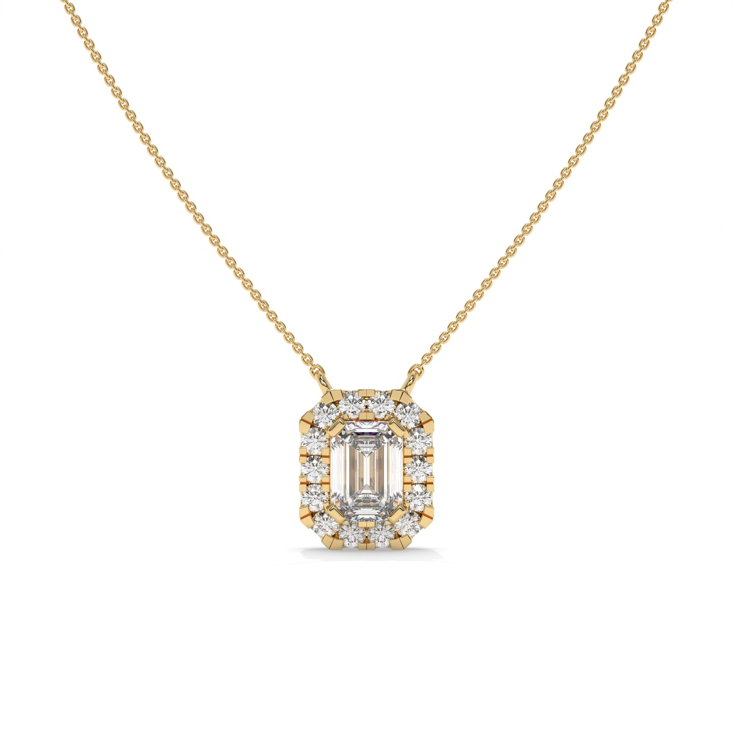 0.97 CTW Emerald Halo Diamond Pendant Necklace
