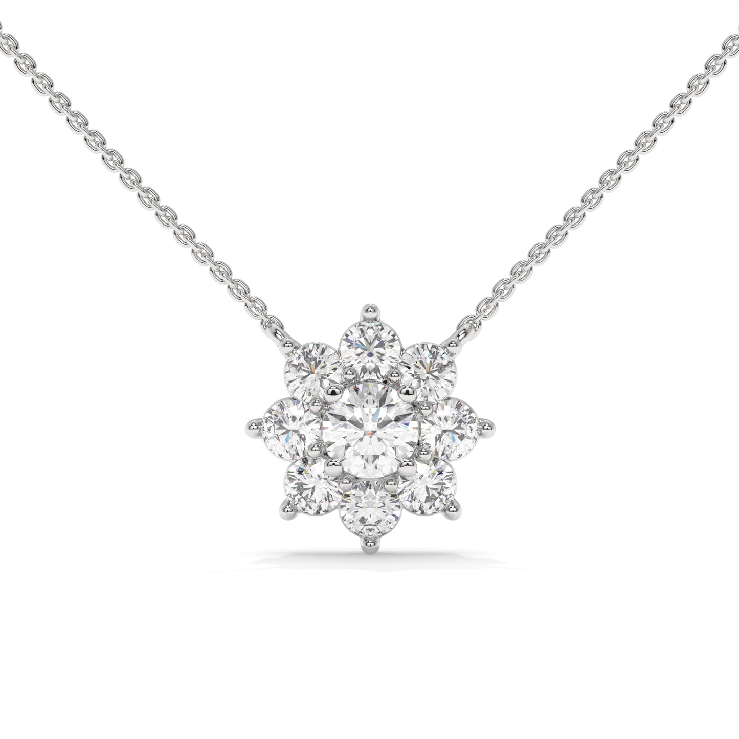 Silver necklace with a small flower pendant with diamonds GLAM NYC