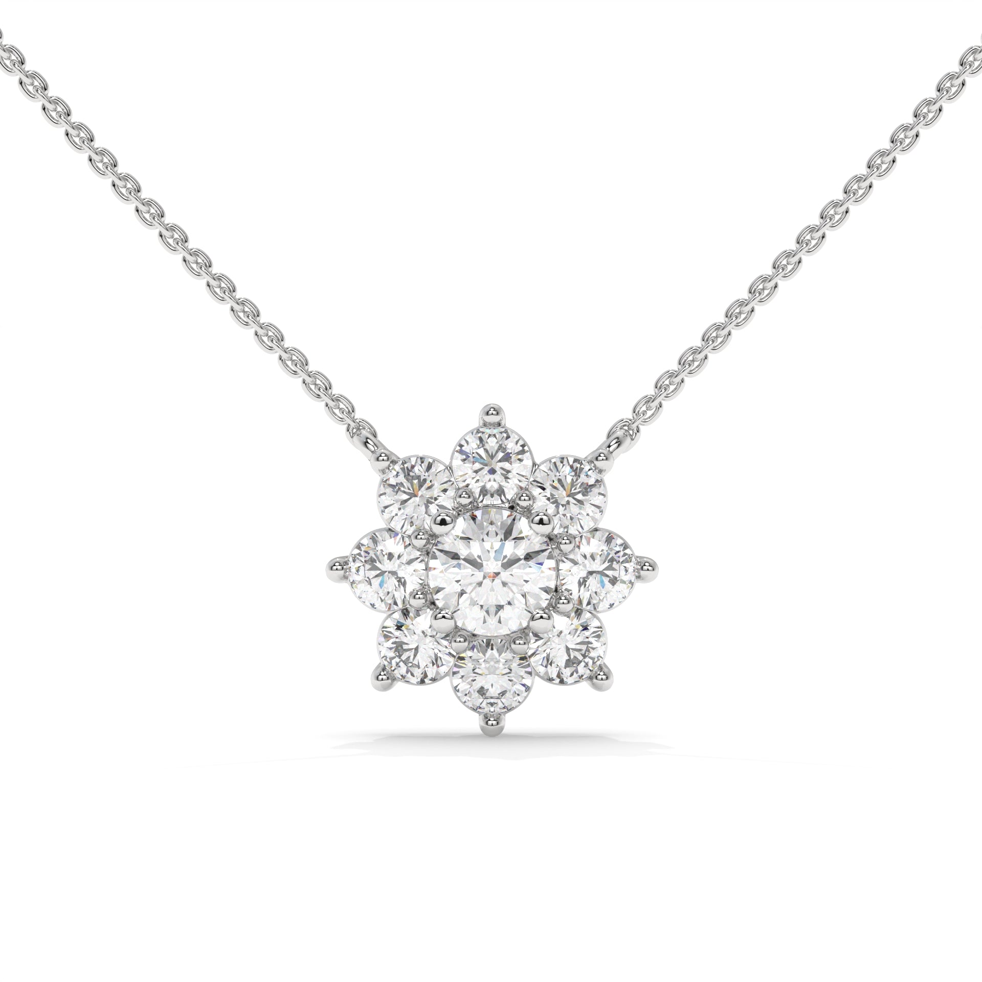 Silver necklace with a small flower pendant with diamonds GLAM NYC