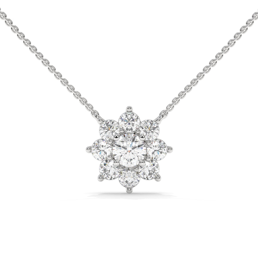 Silver necklace with a small flower pendant with diamonds GLAM NYC