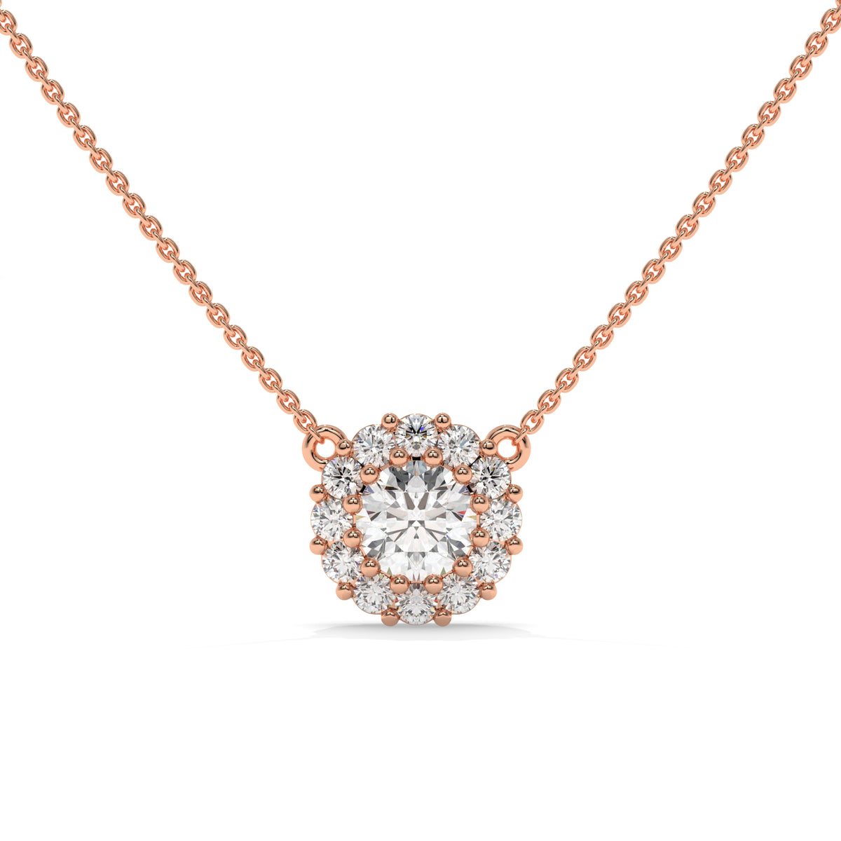 0.30 CT Diamond Halo Cluster Pendant Necklace